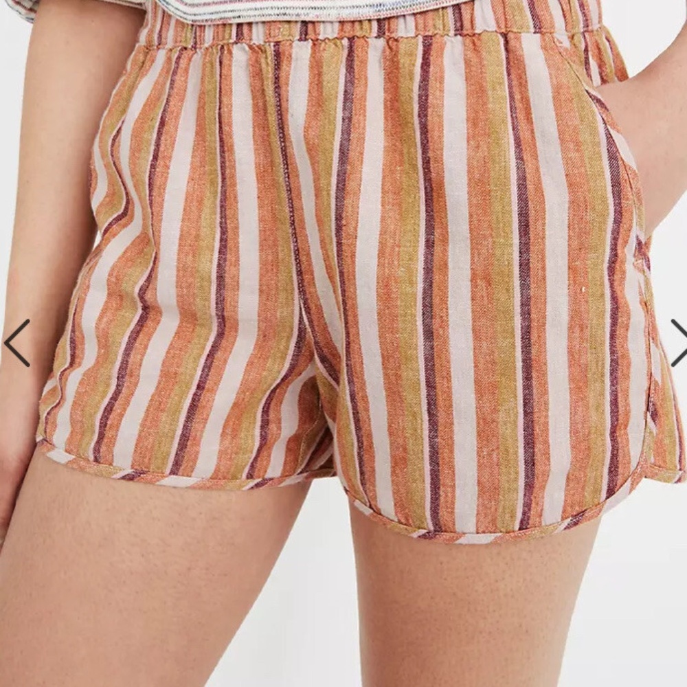Madewell Linen-Cotton Striped Pull-On Shorts, Size M